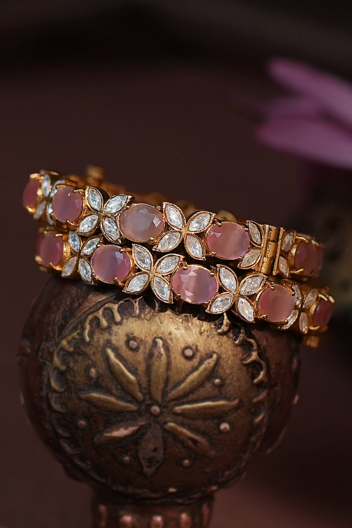 Floral Stone Embellished Kadas Set of 2 