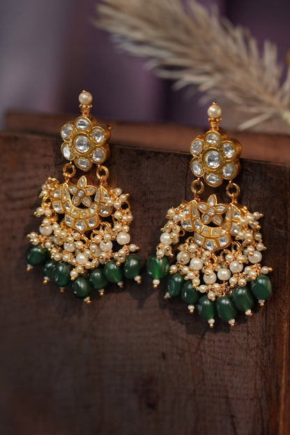 Jadtar Stone Green Bead Earrings 