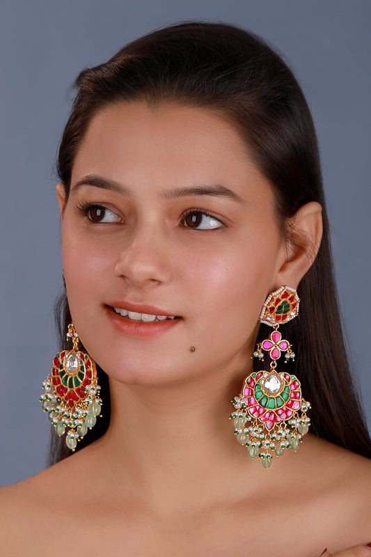 Multicolor Jadtar Stone Earrings 