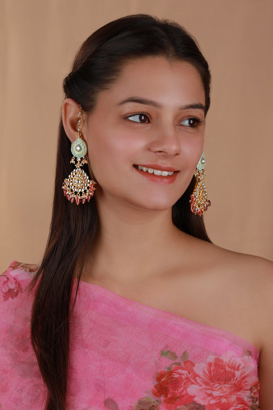 Jadtar Stone Pink Beaded Earrings 