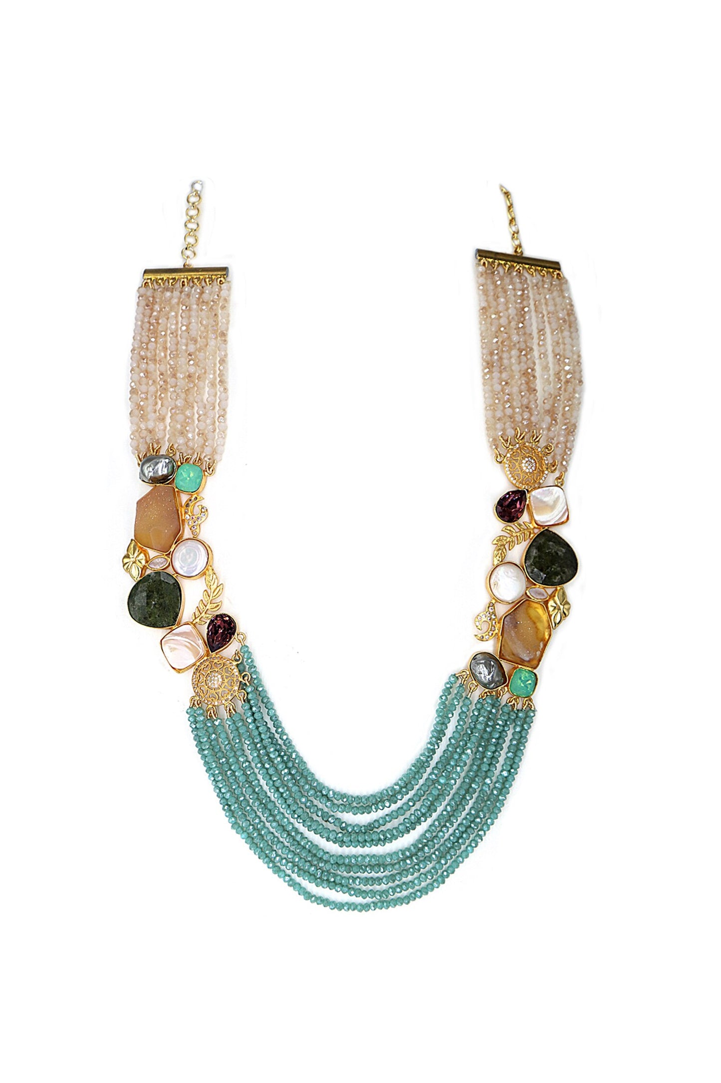 Multi Color Stone Bead Layered Necklace 