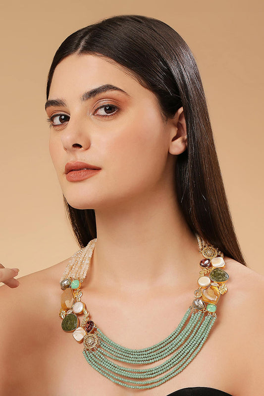 Multi Color Stone Bead Layered Necklace 