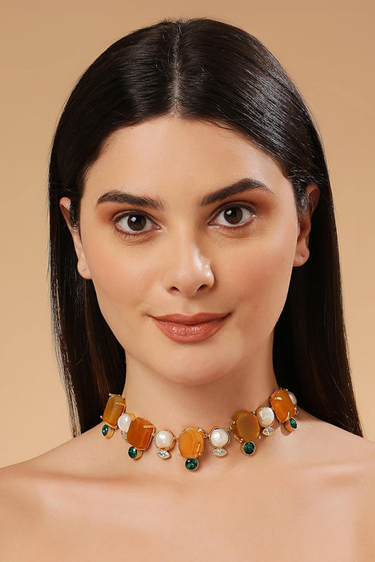 Yellow Stone Embellished Choker 