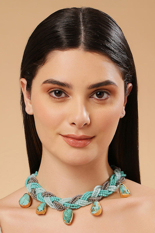 Blue Stone Bead Embellished Choker 