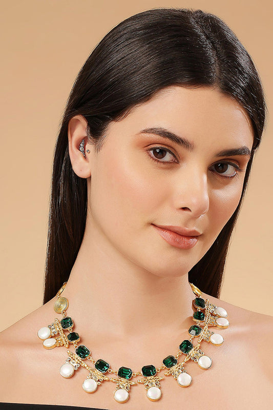 Gold Finish Stone Embellished Necklace 