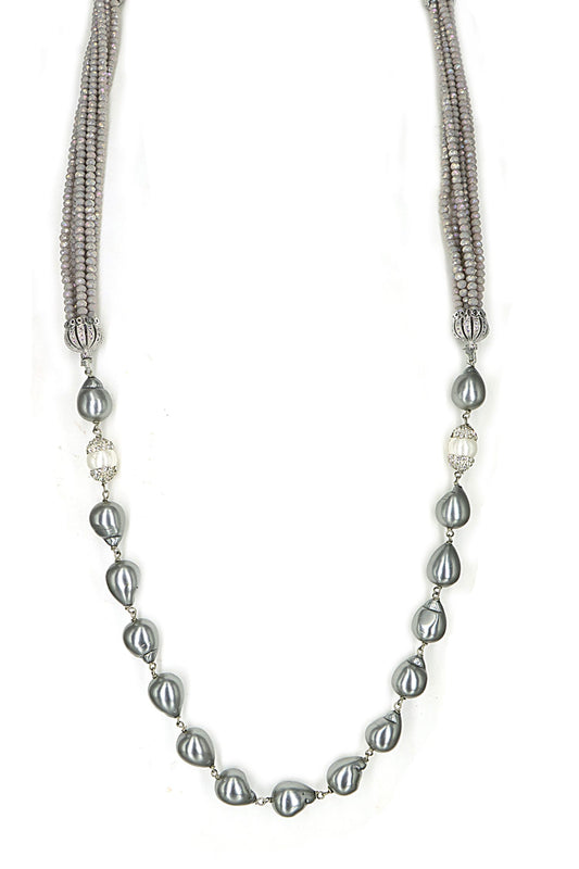 Grey Pearl Crystal Long Necklace 