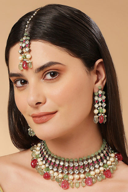 Multi Color Kundan Bead Choker Set 