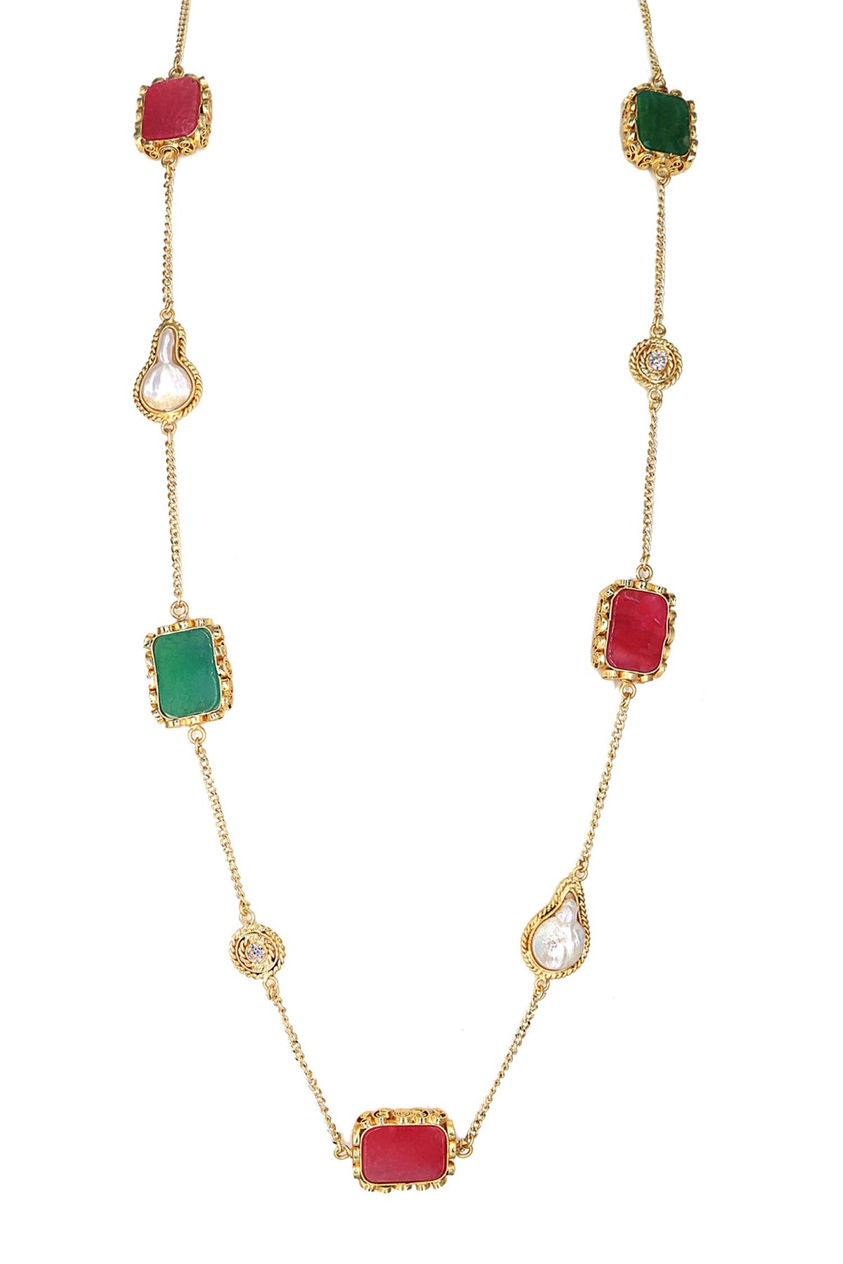 Multicolor Stone Embellished Long Necklace 