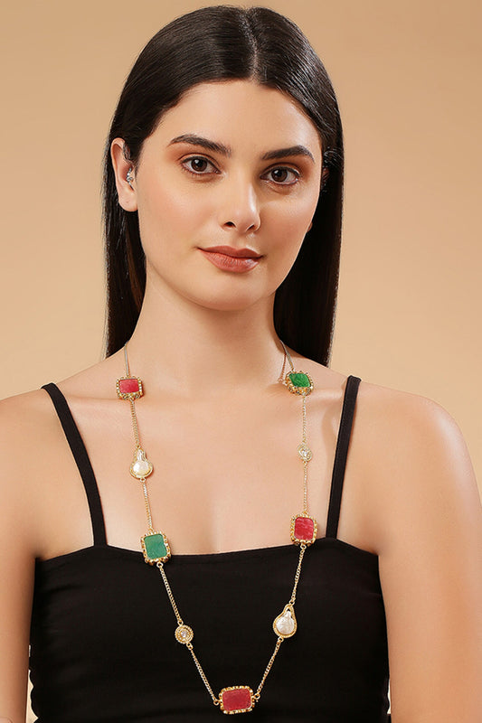 Multicolor Stone Embellished Long Necklace 