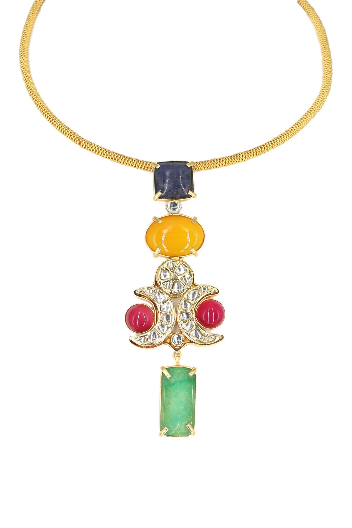 Multi Color Stone Embellished Pendant Necklace 