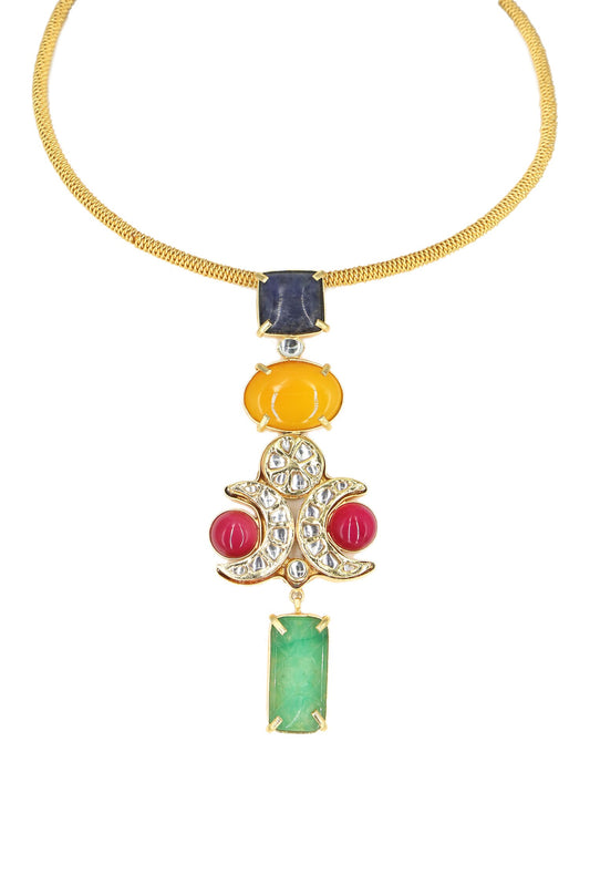 Multi Color Stone Embellished Pendant Necklace 
