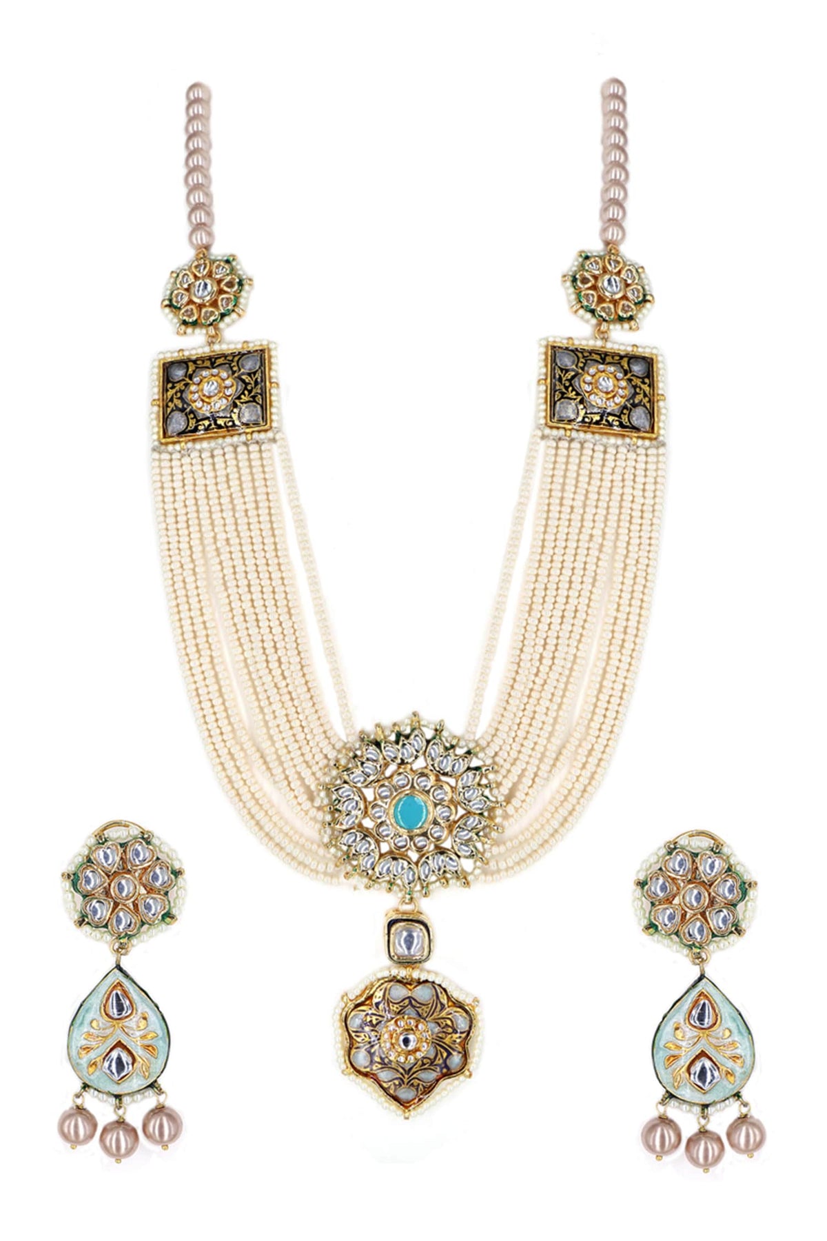 Stone Embellished Pendant Necklace Set 