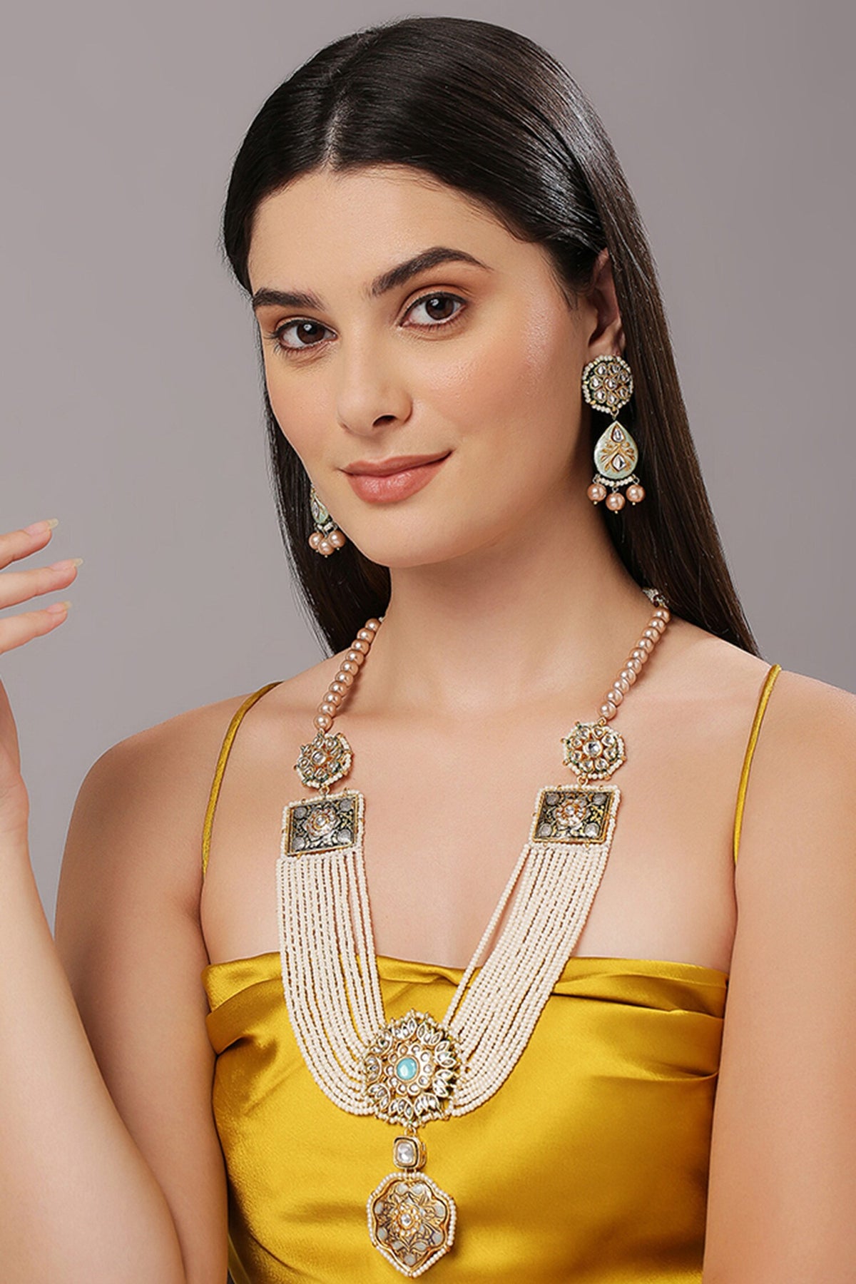 Stone Embellished Pendant Necklace Set 