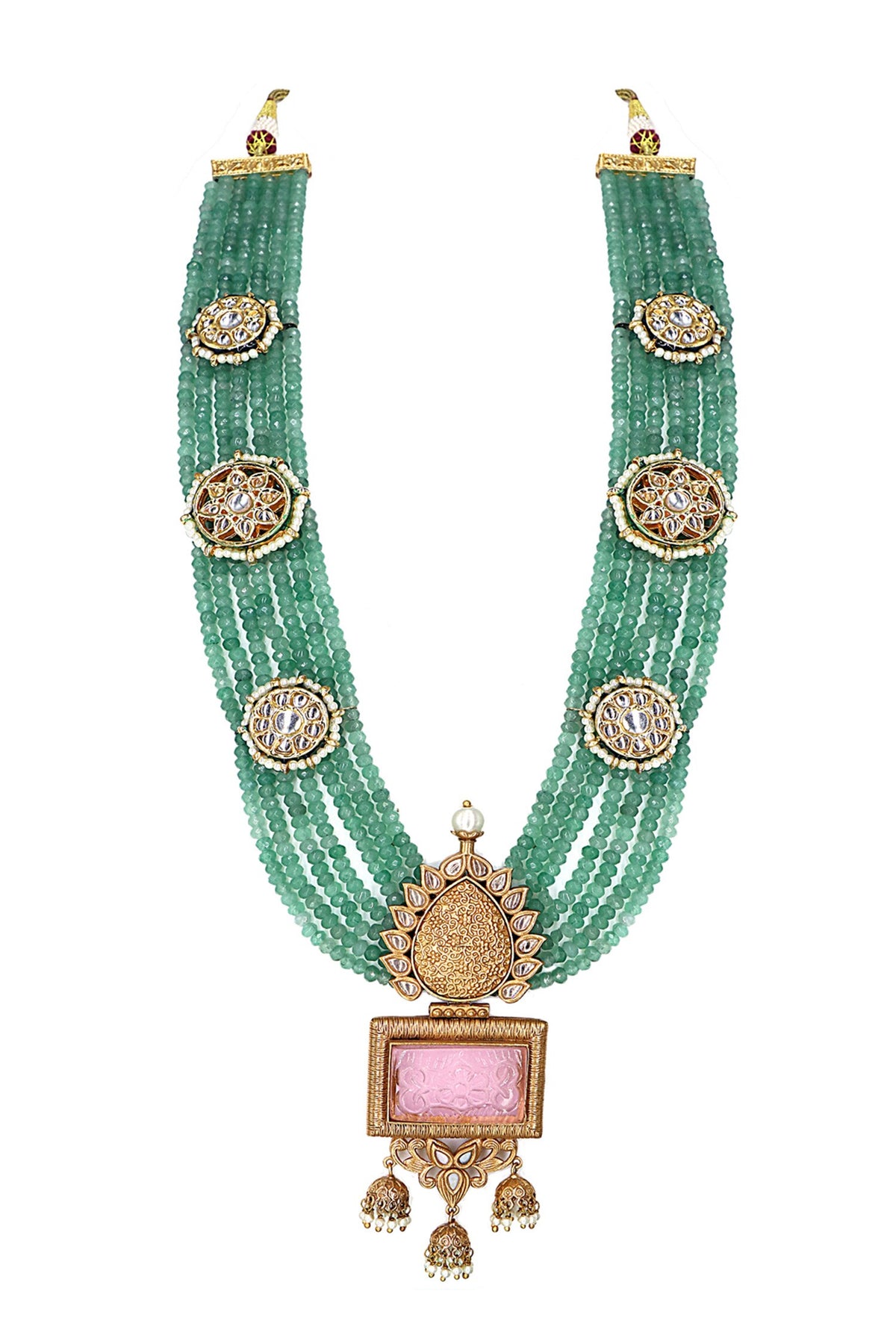 Green Kundan Tear Drop Pendant Necklace 