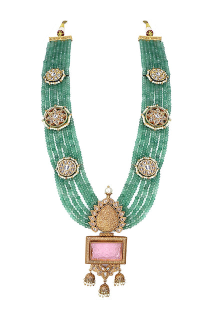 Green Kundan Tear Drop Pendant Necklace 