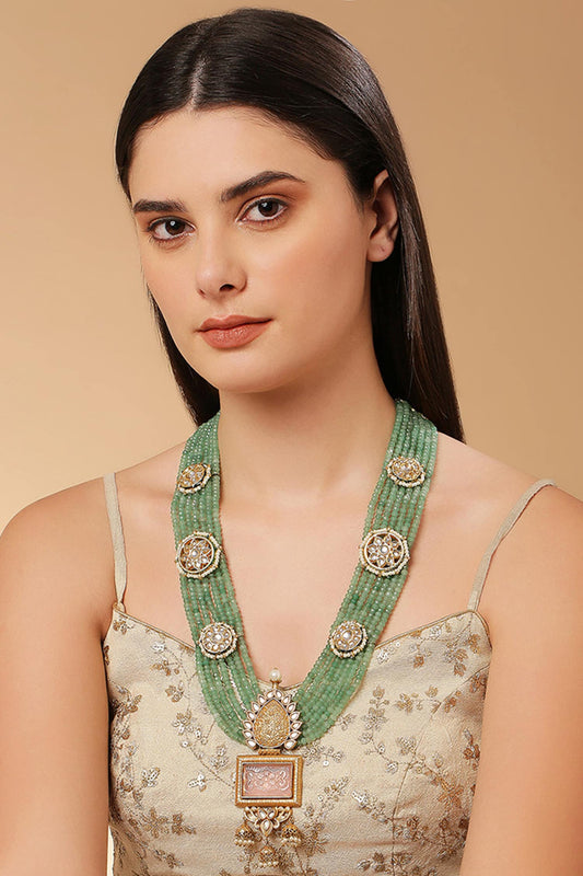 Green Kundan Tear Drop Pendant Necklace 