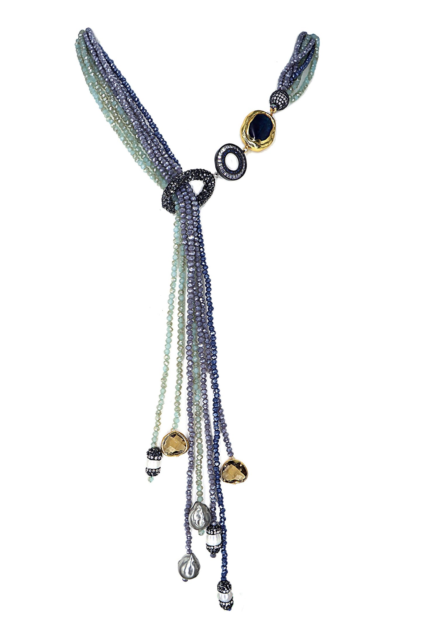 Two Toned Crystal Bead Long Necklace 