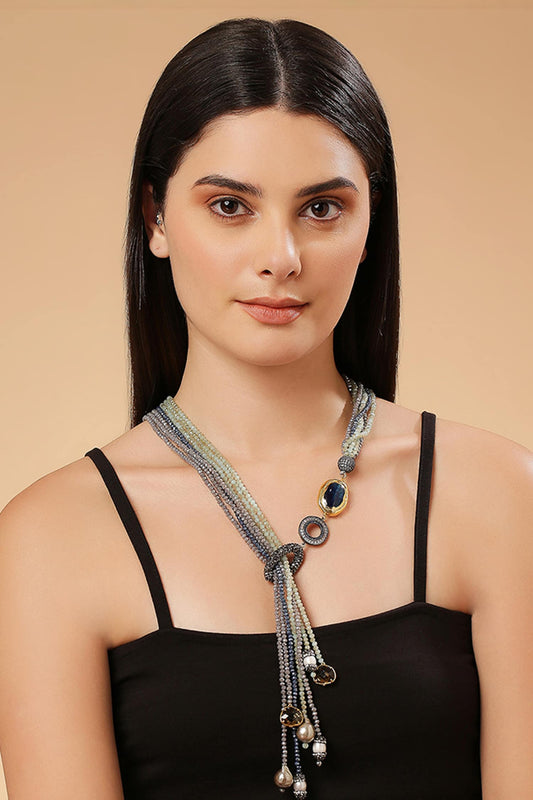Two Toned Crystal Bead Long Necklace 