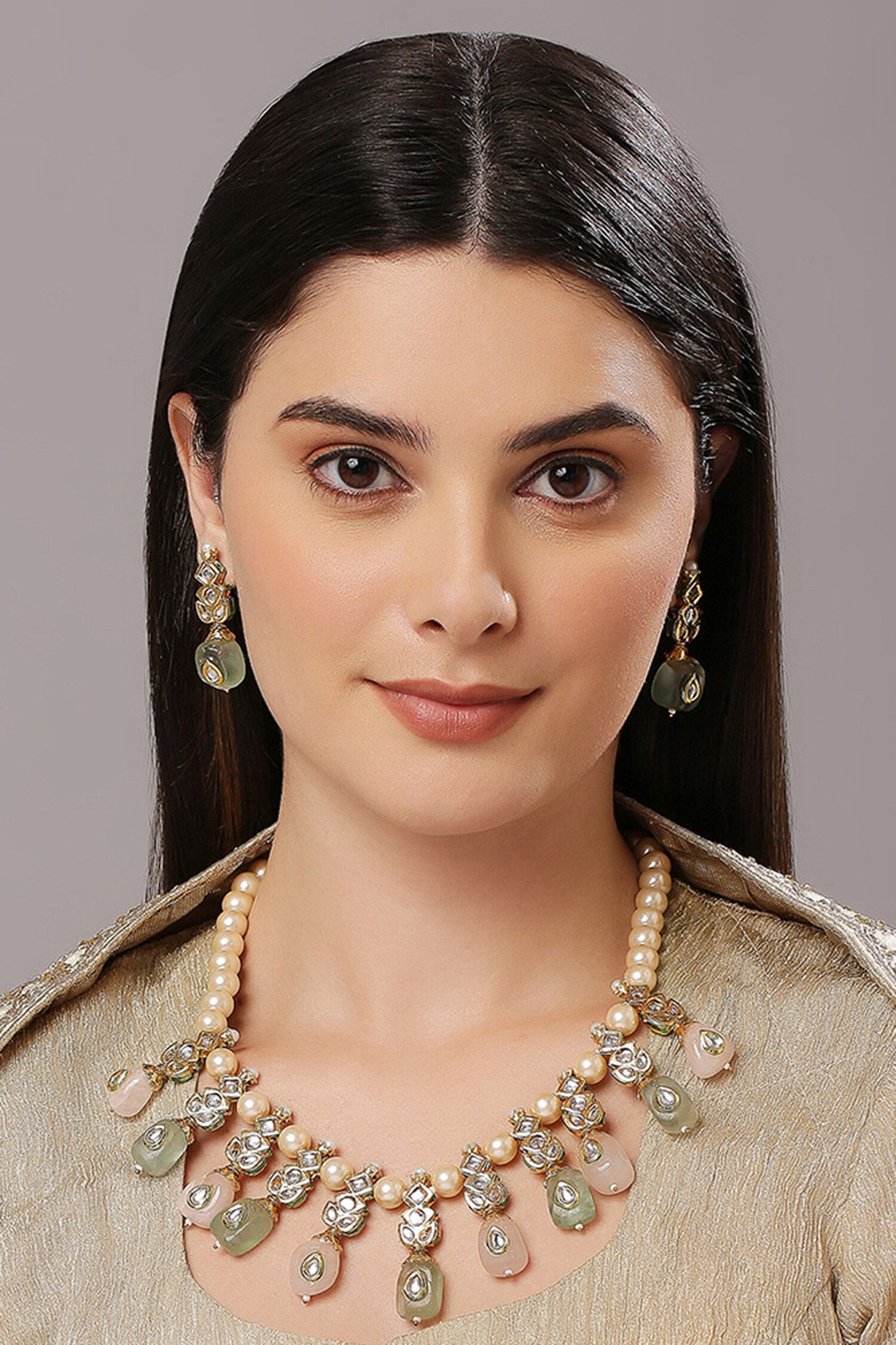 Multi Color Kundan Stone Necklace Set 