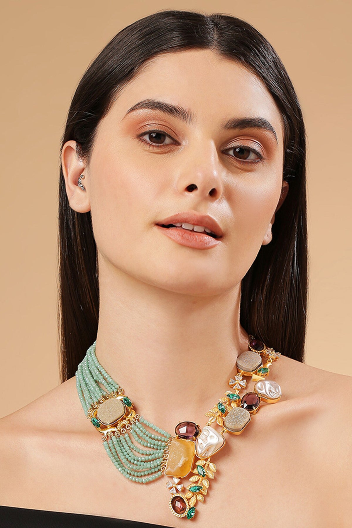 Multi Color Stone & Bead Necklace 