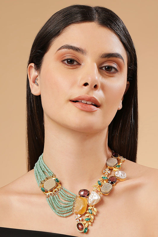 Multi Color Stone & Bead Necklace 