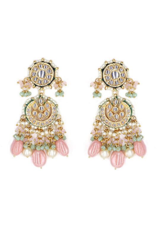 Kundan Embellished Pink Earrings 