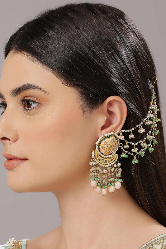 Kundan Embellished Earchain Earrings 