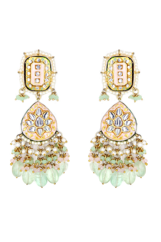 Kundan Embellished Pink Drop Earrings 