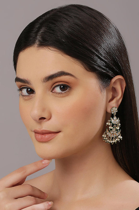 Gold Kundan Double Chand Earrings 