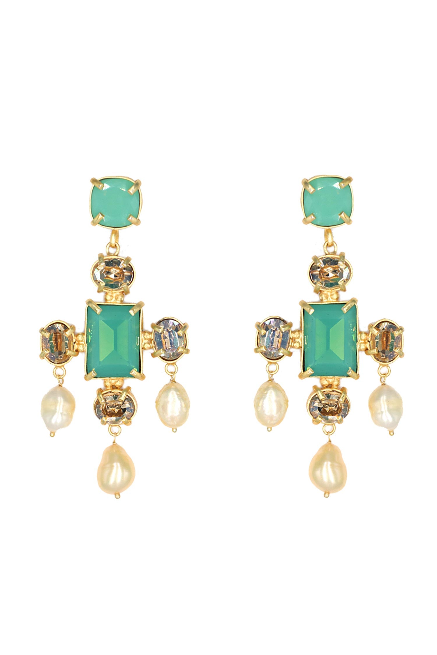 Mint Green Stone Embellished Earrings 