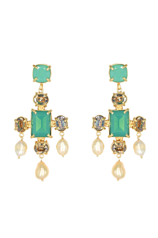 Mint Green Stone Embellished Earrings 