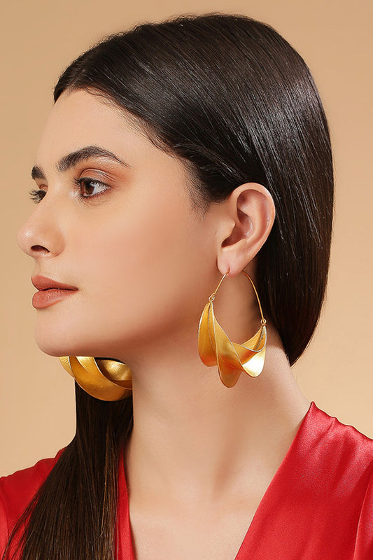 Iris Wave Pattern Gold Hoops 