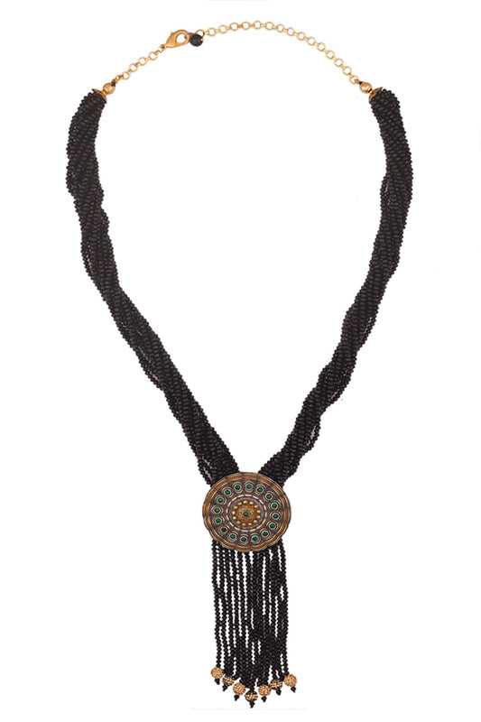Gold Finish Beaded Pendant Necklace 