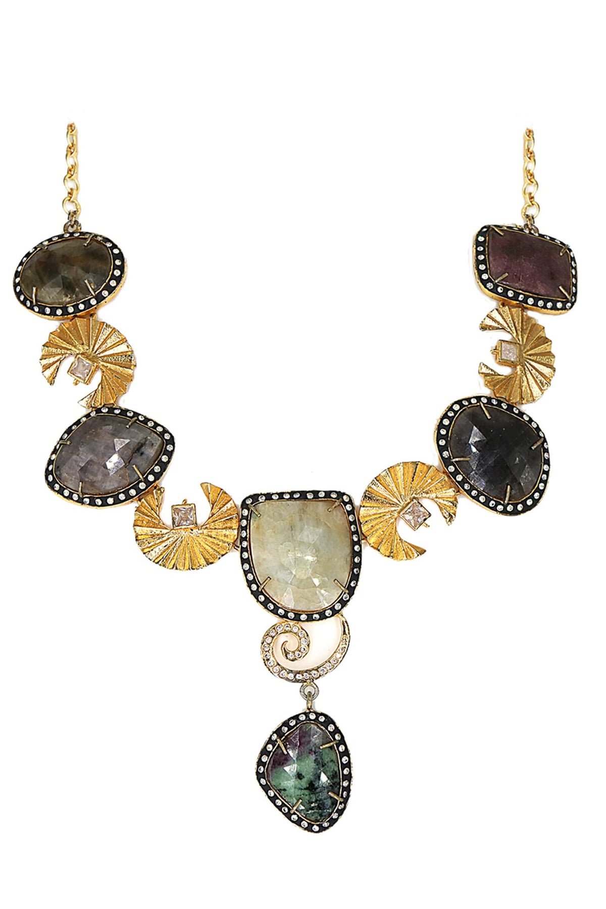 Gold Finish Labronite Stone Necklace 