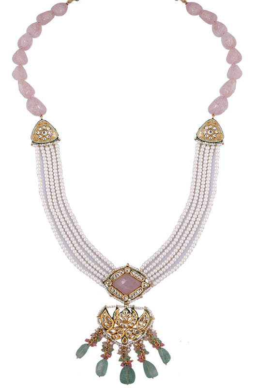 Kundan Pearl Multi Strand Pendant Necklace 