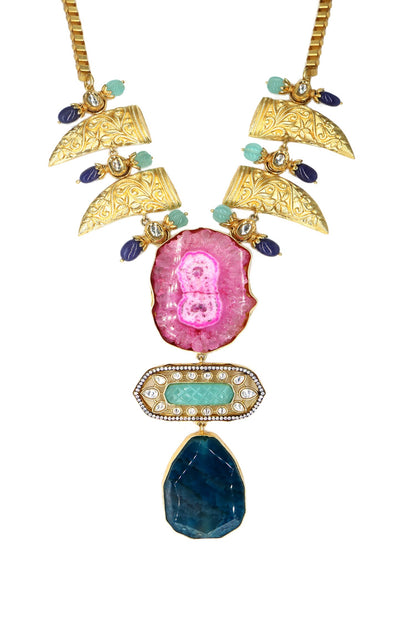 Gold Finish Stone Embellished Necklace 