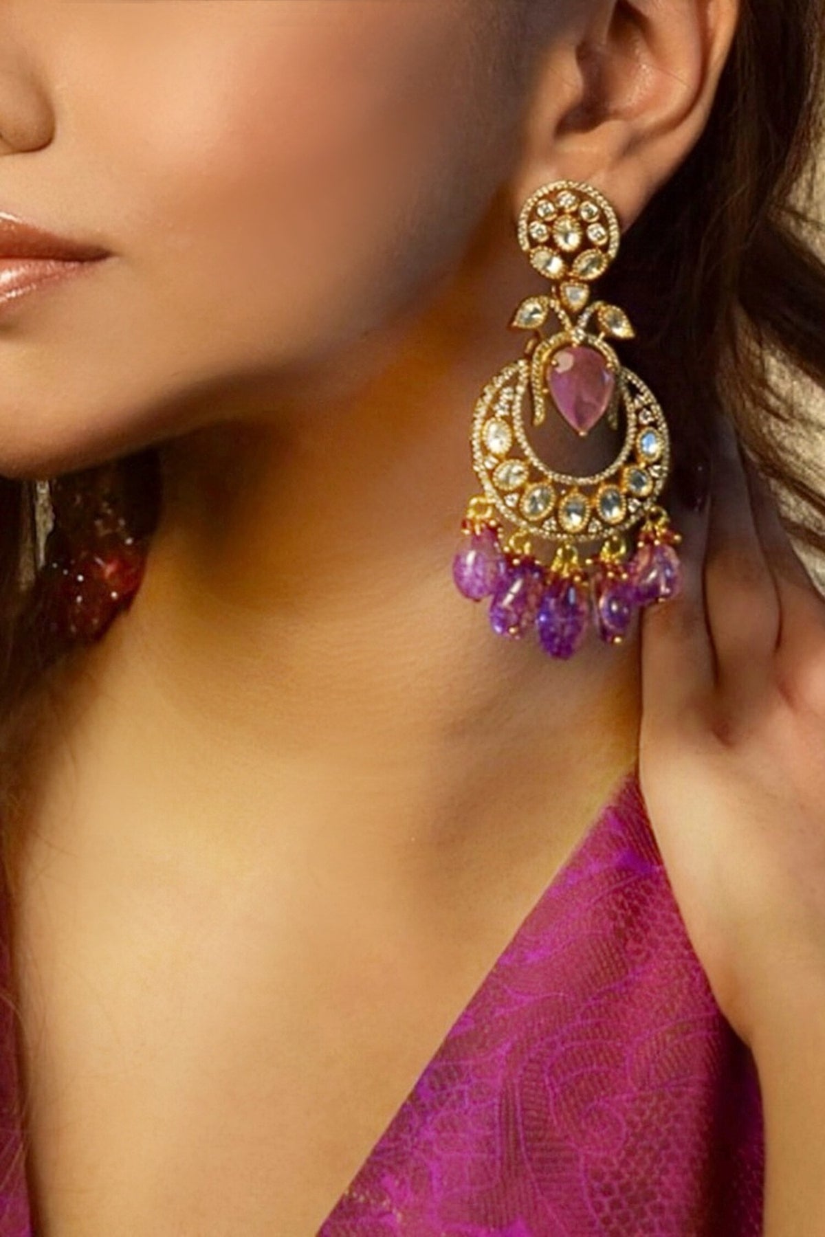 Purple Polki Chandbalis 