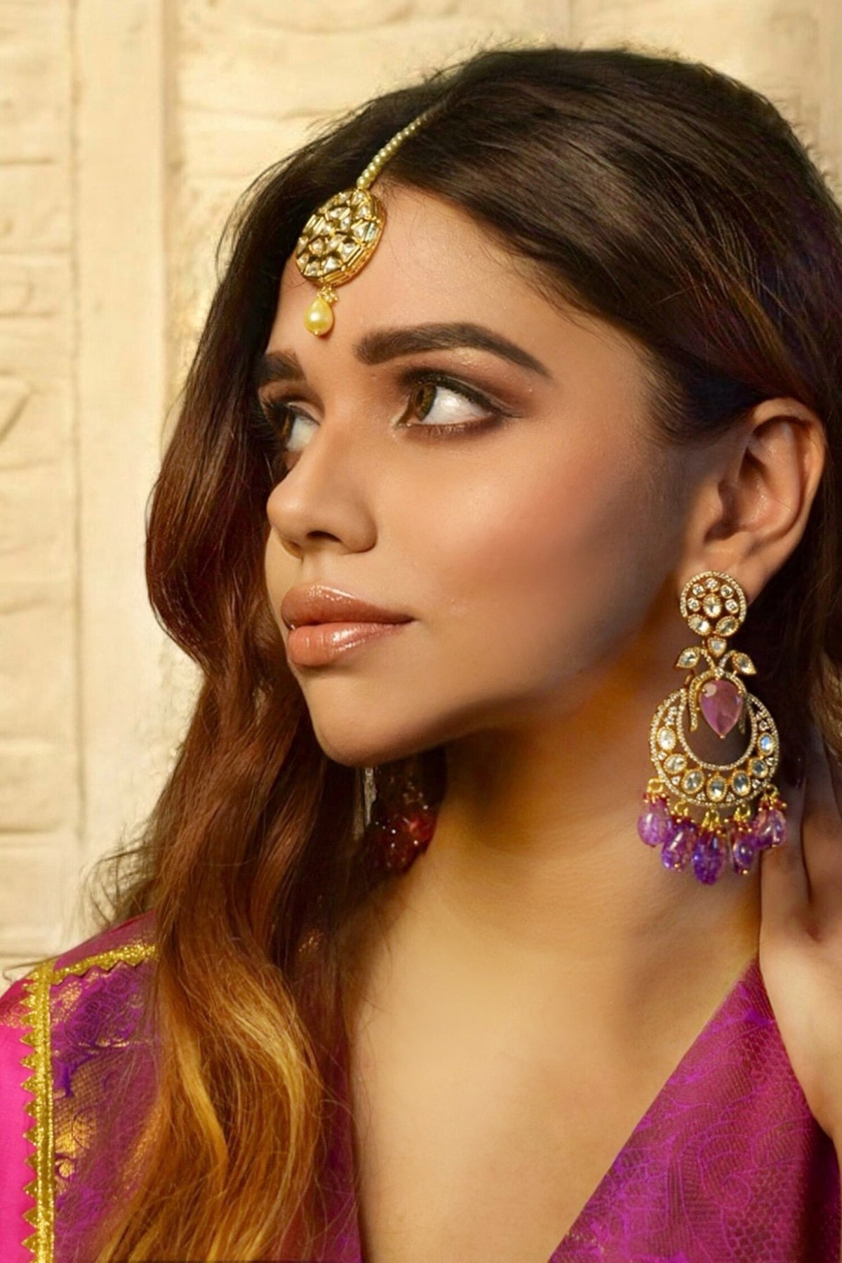 Purple Polki Chandbalis 