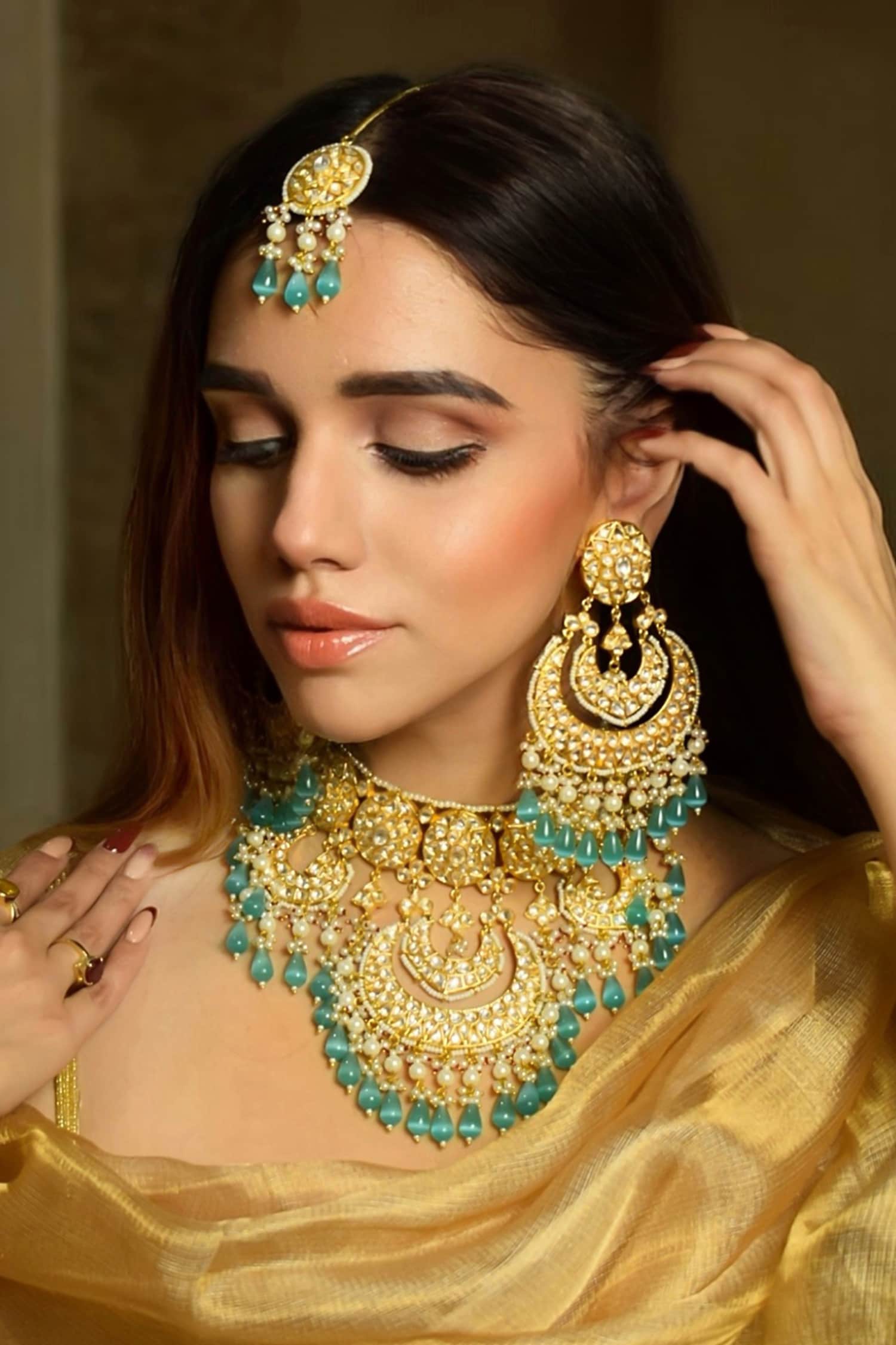 Hanging Jade Stone Necklace Set 