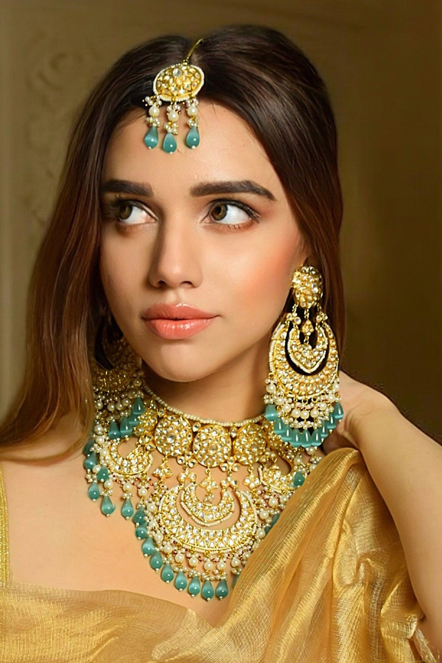 Hanging Jade Stone Necklace Set 