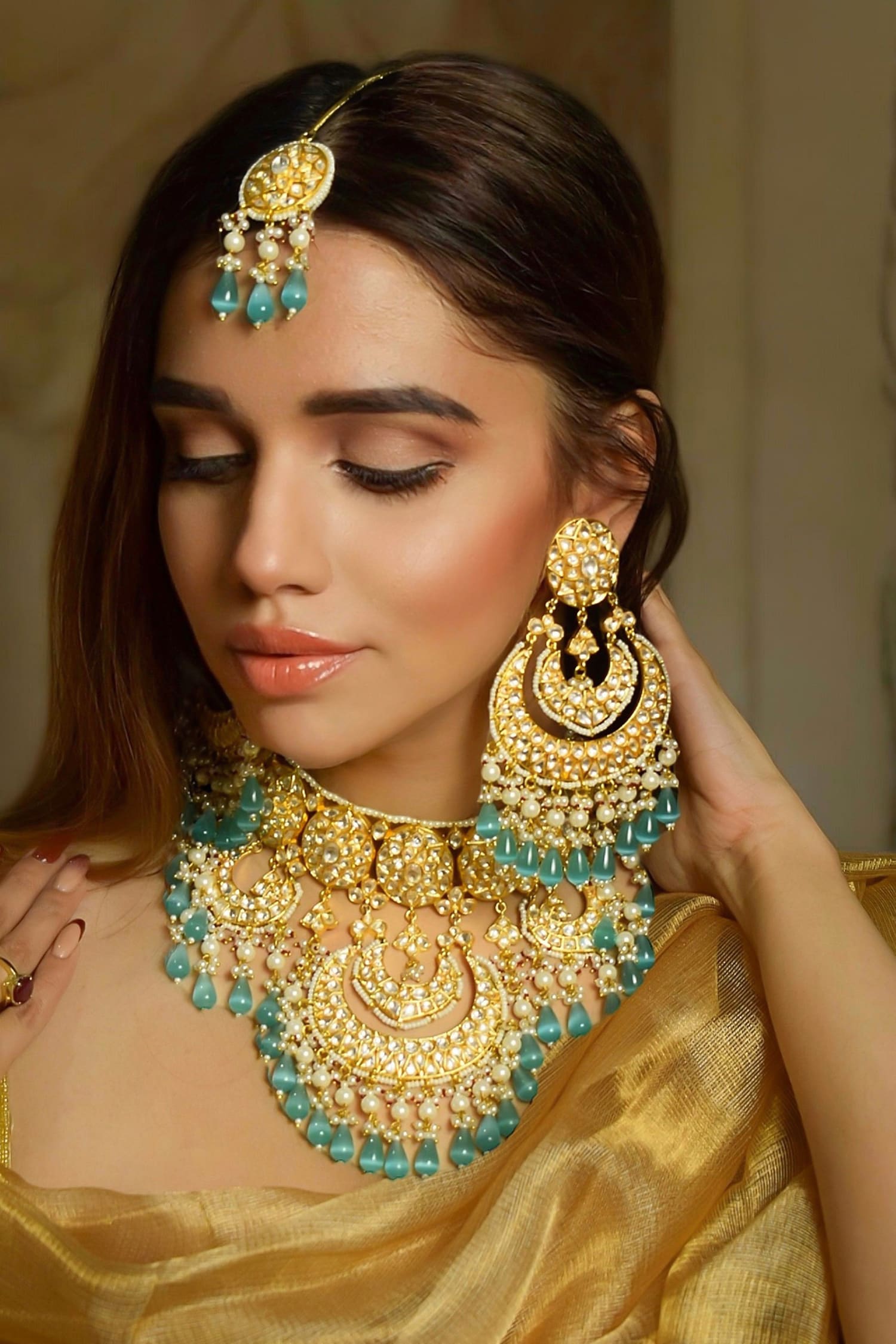 Hanging Jade Stone Necklace Set 