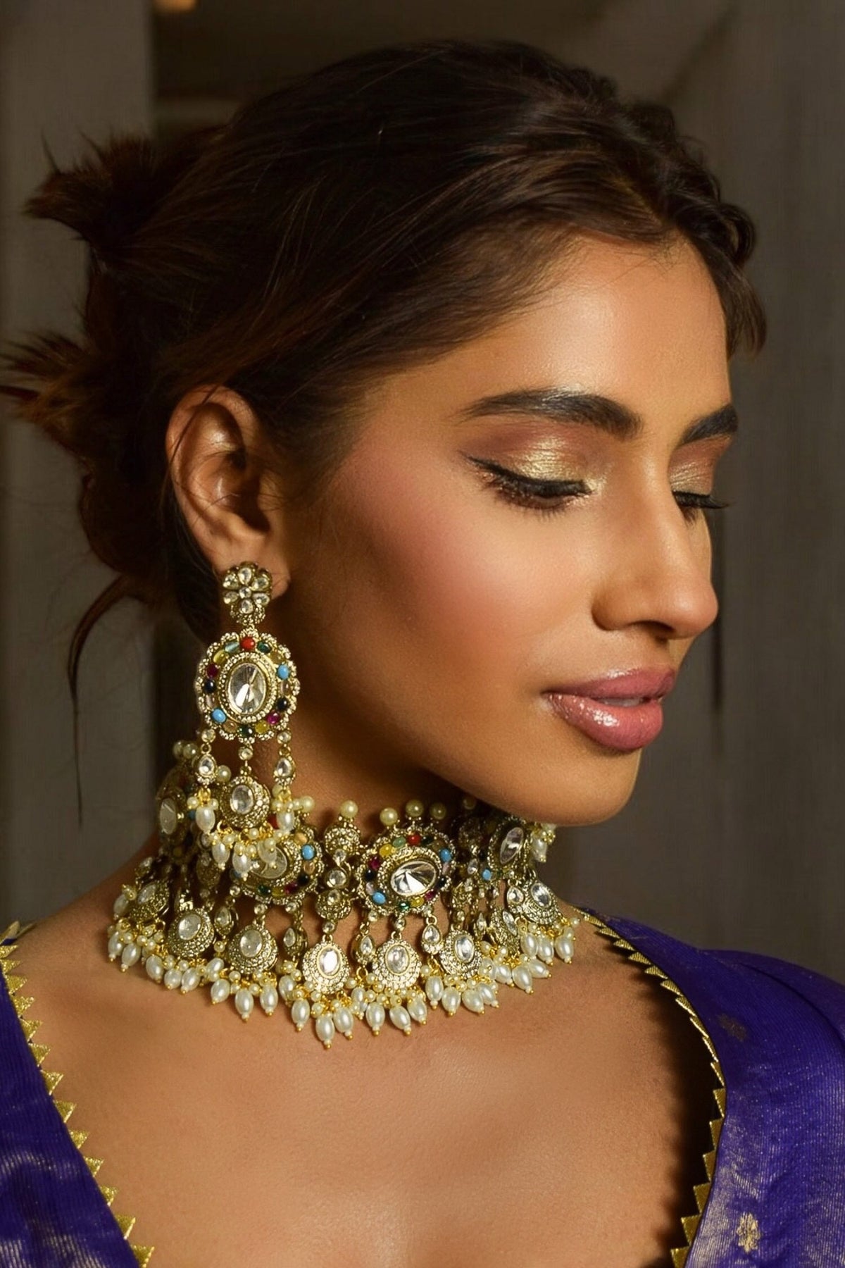 Navratna Sitara Choker Necklace Set 