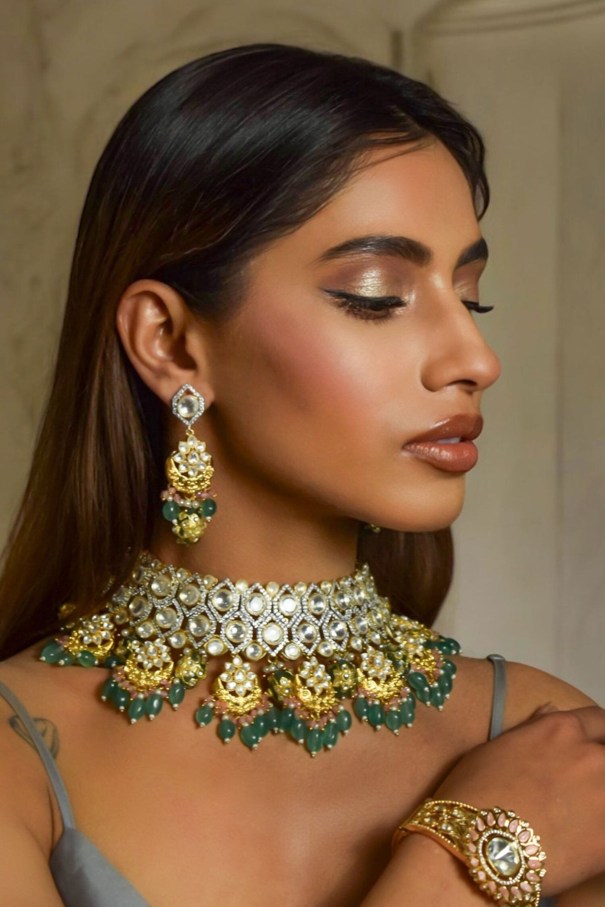 Gilded Garden Necklace & Chandbali Earring Set 