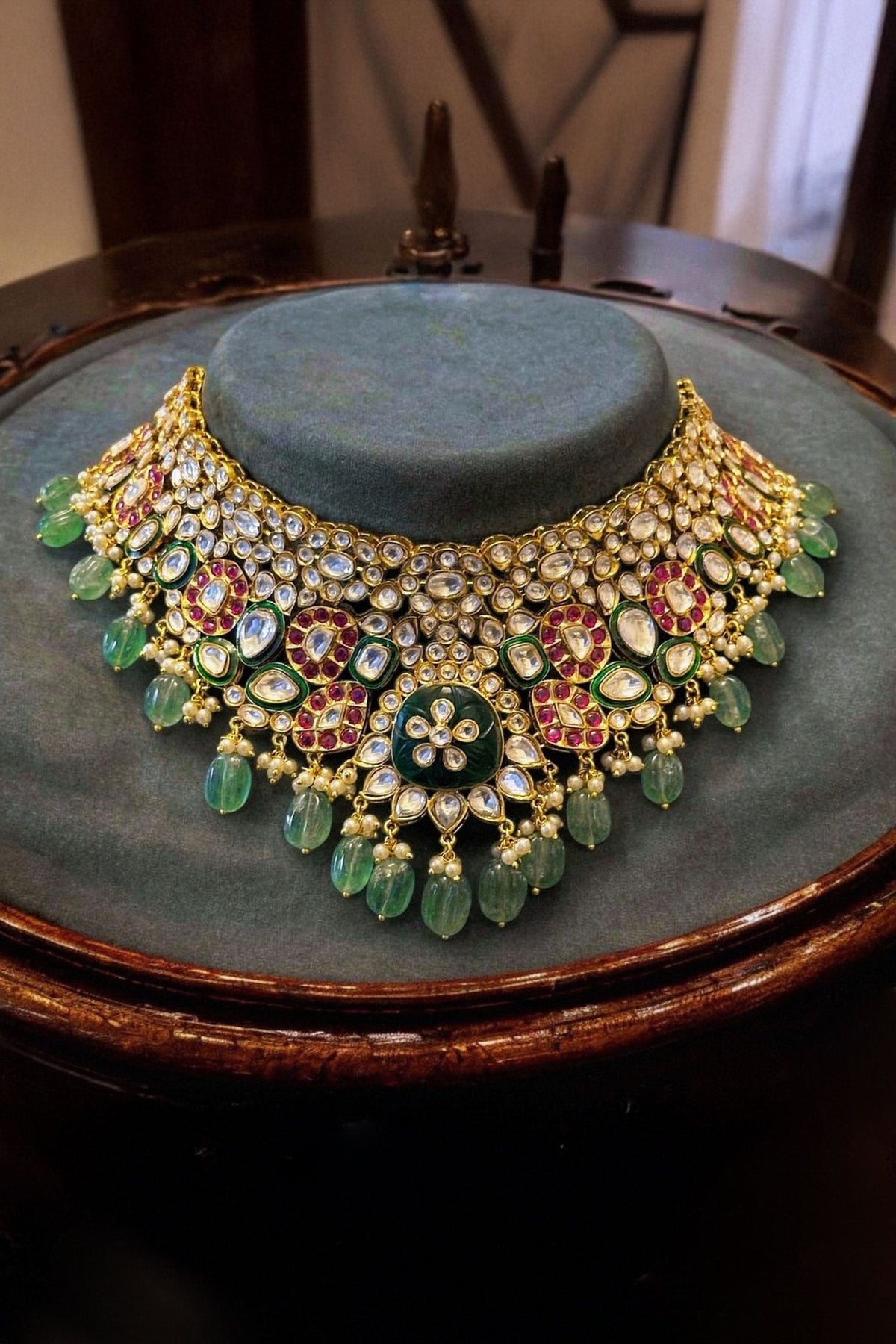 Emerald & Ruby Polki Bridal Necklace Set 