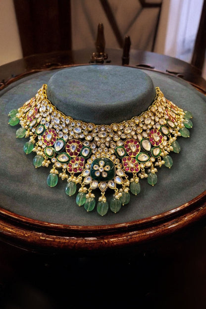 Emerald & Ruby Polki Bridal Necklace Set 