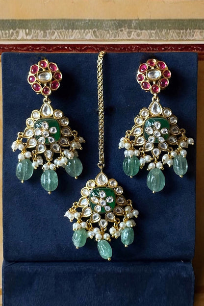 Emerald & Ruby Polki Bridal Necklace Set 