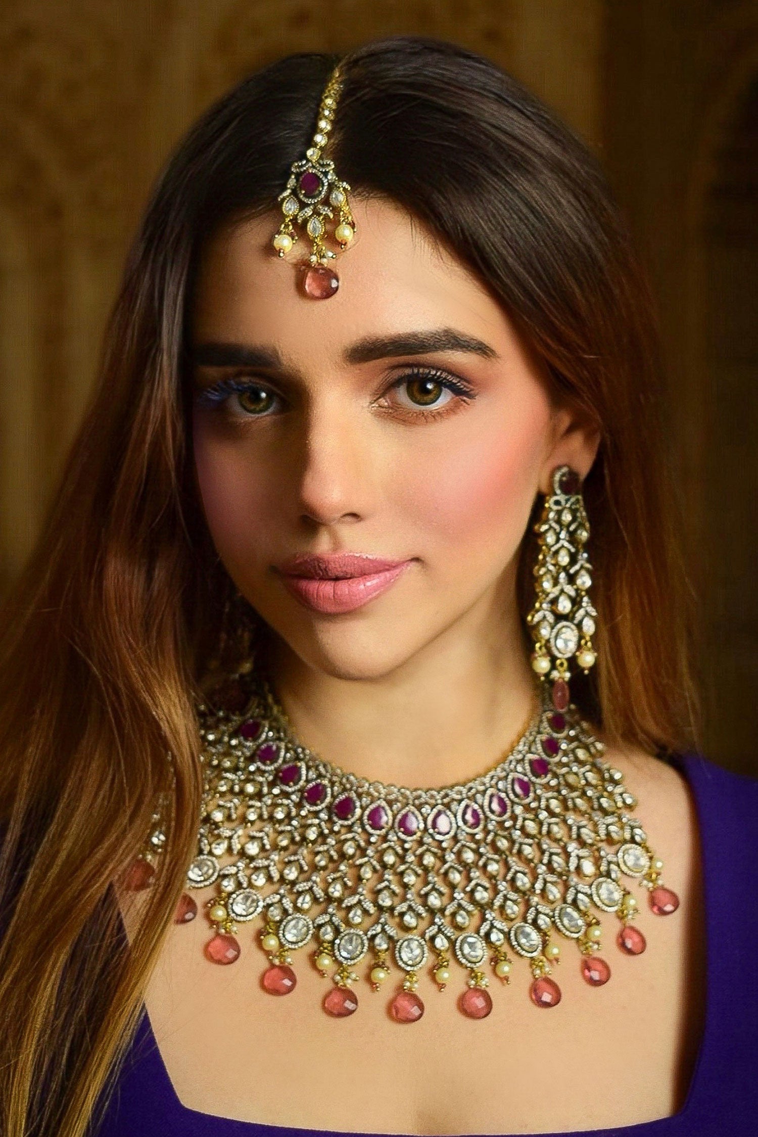 Gold Finish Ruby Doublet Necklace Set 