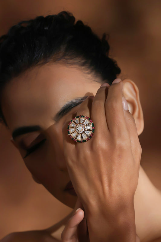 Polki Embellished Adjustable Ring 