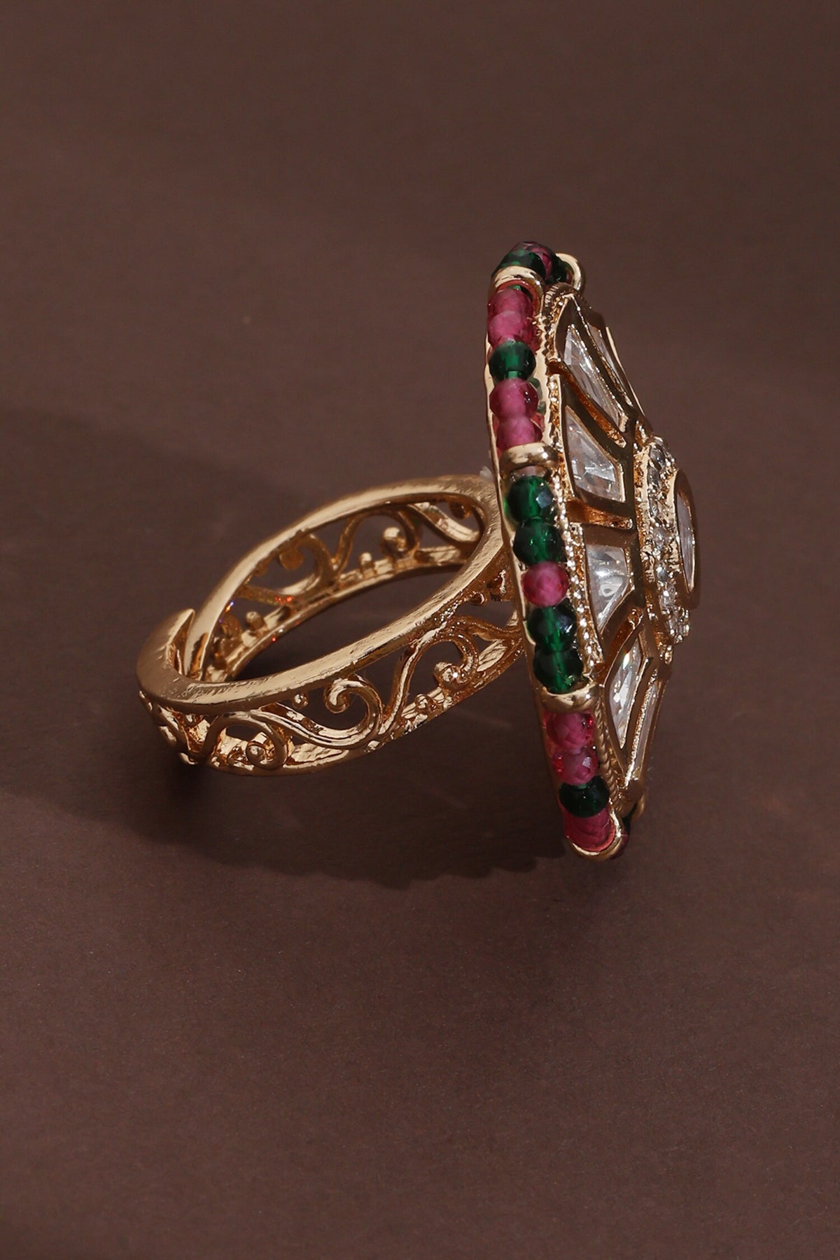 Polki Embellished Adjustable Ring 