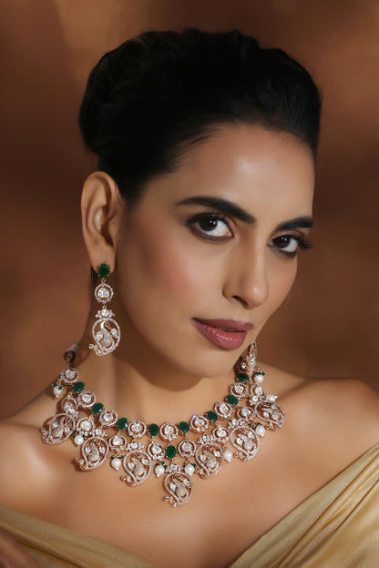 Rose Gold Polki & Stone Necklace Set 